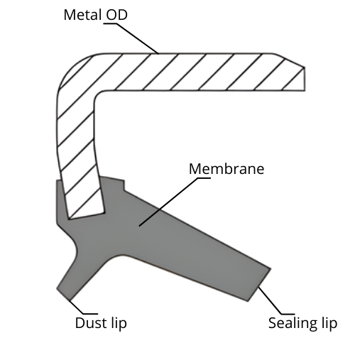 KB oil seal - Springless rotary shaft seal KB type with a metal outer diameter and dust lip.